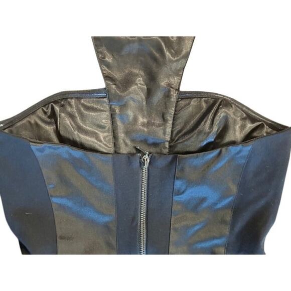 Bebe Black Satin Panel Bodycon Mini Dress with Embellished Halter Neck – Size M - Picture 7 of 7